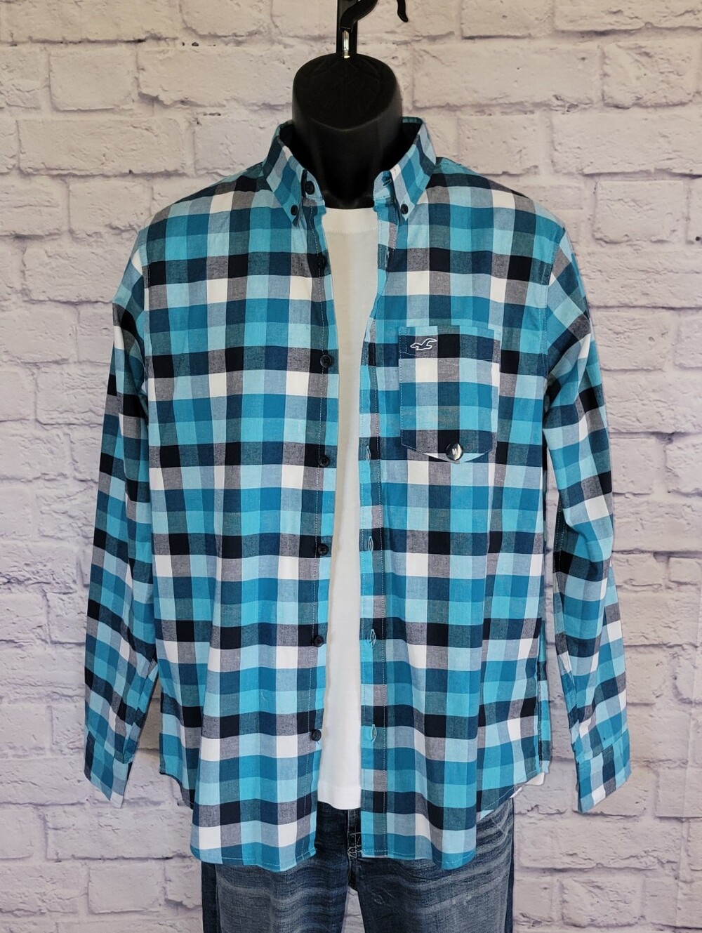 Men's Plaid Button-Down Shirt - Teal & Black NWT